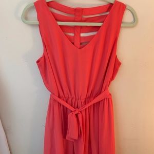 Bright pink dress that ties around